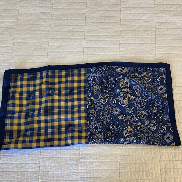 Daniel Cremieux Silk Pocket Square Blue Gold Patchwork Handkerchief Multi Wear - Picture 4 of 8